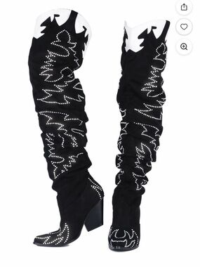 Cape Robbin Black and White Studded Over-the-Knee Boots